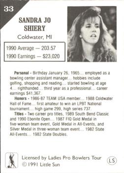 1991 Little Sun Ladies Pro Bowling Tour Strike Force #33 Sandra Jo Shiery Back
